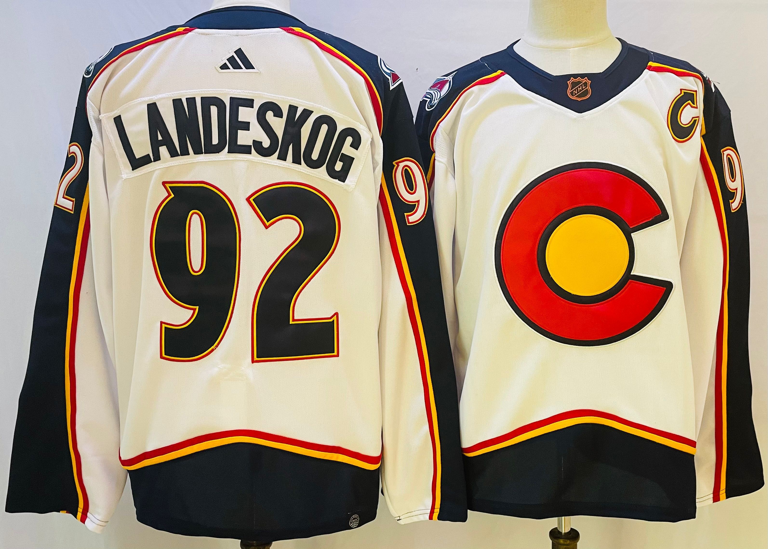 Men Colorado Avalanche #92 Landeskog Cream Throwback 2022 Adidas NHL Jersey->colorado avalanche->NHL Jersey